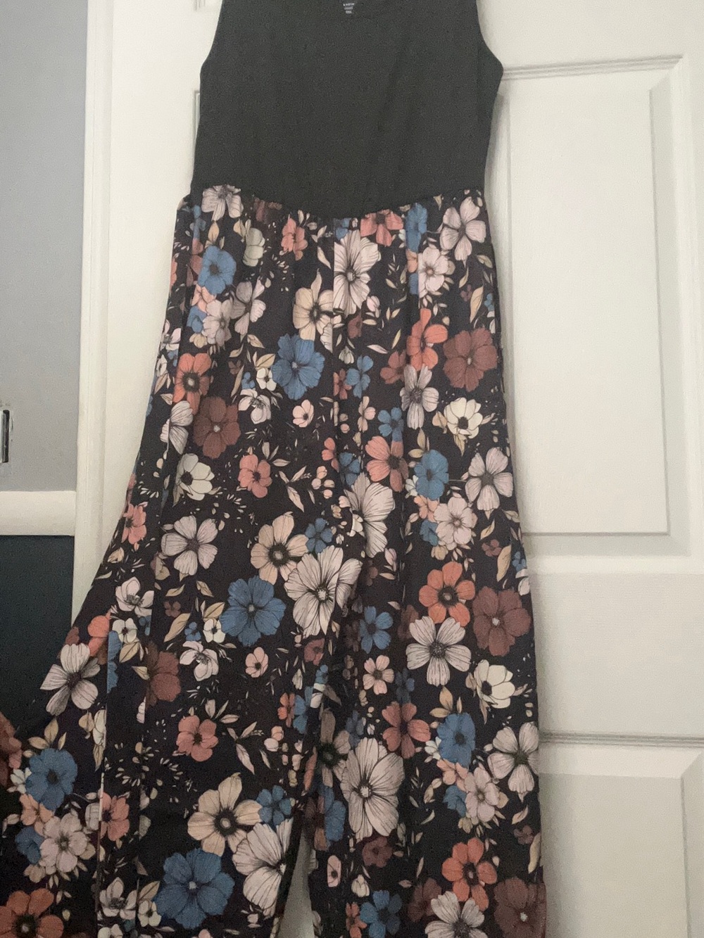 SHEIN Black Floral Wide-Leg Jumpsuit with Blue, Pink and Brown Flowers